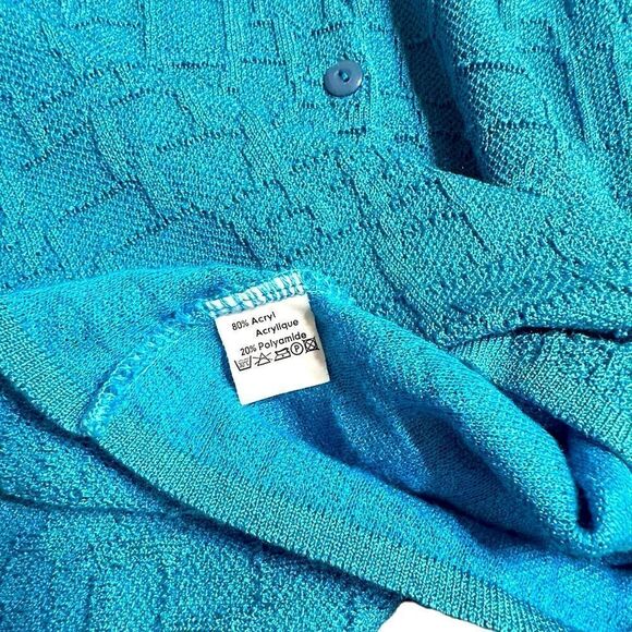 Vintage Carmina Turquoise Short Sleeve V neck Cardigan Sweater Size Small - Picture 4 of 7